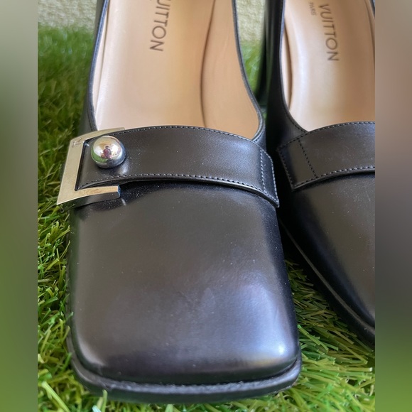 Vintage | Louis Vuitton | Genuine Black Leather Square Toe Heels | Size 38 | NEW - Picture 5 of 16
